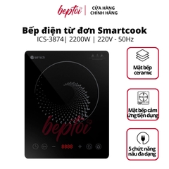 Bếp điện từ đơn công suất 2100W, bếp điện từ mini kính chịu lực siêu bền Smartcook ICS-3874