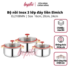 Bộ nồi bếp từ inox Elmich 3 lớp đáy liền 3 chiếc size 16,20,24cm