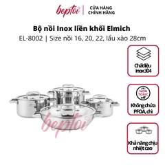Bộ nồi bếp từ inox liền khối Elmich Trimax ECO EL-8002 size 16, 20, 22, lẩu xào 28cm