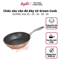 Chảo chống dính đáy từ, chảo sâu vân đá hoa cương Green Cook GCP08-IH công nghệ Hàn Quốc