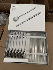 Hộp 12 thìa đũa chất liệu inox 304 không gỉ cao cấp, bộ 12 muỗng đũa Hàn Quốc inox A2461