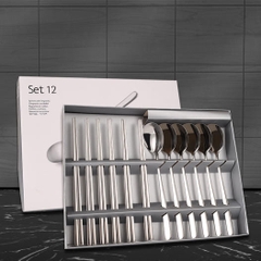 Hộp 12 thìa đũa chất liệu inox 304 không gỉ cao cấp, bộ 12 muỗng đũa Hàn Quốc inox A2461