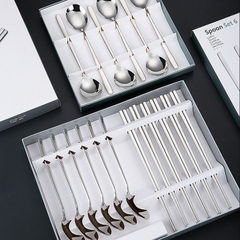 Hộp 12 thìa đũa chất liệu inox 304 không gỉ cao cấp, bộ 12 muỗng đũa Hàn Quốc inox A2461