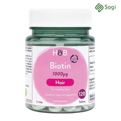 Viên uống Biotin Holland & Barrett 1000mg lọ 120 viên hỗ trợ mọc tóc và giảm rụng tóc