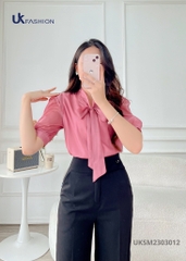 Áo Sơ Mi Tơ Tay Lỡ Nơ Cổ UK Fashion Tiểu Thư, Sang Chảnh UKSM2303012