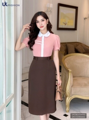 Áo Sơ Mi Cổ Sen Diễu Ngang Ngực UK Fashion Công Sở Nữ Thanh Lịch Vải Mềm Mịn UKSM2405003