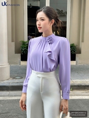Sơ mi nhún cổ tròn hoa ngực trẻ trung, thời trang, thanh lịch UKFSM2408012