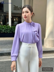 Sơ mi nhún cổ tròn hoa ngực trẻ trung, thời trang, thanh lịch UKFSM2408012