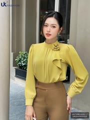 Sơ mi nhún cổ tròn hoa ngực trẻ trung, thời trang, thanh lịch UKFSM2408012