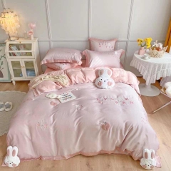 Chăn ga gối lụa tencel thêu thỏ Bunny