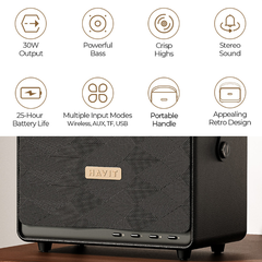 Loa Bluetooth HAVIT Classic II, BT 5.3, Công Suất 30W, Thiết Kế Retro, Âm Bass Sống Động, Nghe Đến 25H - Hàng Chính Hãng