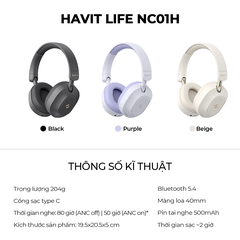 Tai Nghe Headphone Bluetooth LIFE NC01H, BT 5.4, Màng Loa 40mm, Chống Ồn ANC, Nghe Đến 80H - Chính Hãng BH 12 Tháng