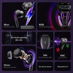 Tai nghe TWS HAVIT TW970, BT 5.3, Dongle Mode Độ Trễ 18ms, 2 Mic ENC + Đèn RGB, Nghe Nhạc Đến 24H - Hàng Chính Hãng