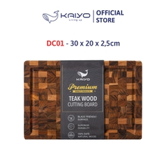 Thớt thái gỗ Teak đầu cây Kaiyo hình chữ nhật 30 x 20 x 2,5cm