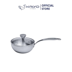 Chảo đúc inox sâu lòng 3 lớp đáy liền Tri-Ply Kaiyo size 16cm, có vung kính