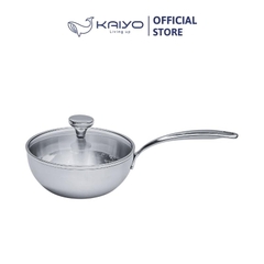 Chảo đúc inox sâu lòng 3 lớp đáy liền Tri-Ply Kaiyo size 20cm, có vung kính