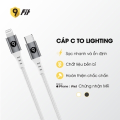 Combo sạc nhanh 9Fit Power Delivery 65W 1A2C kèm Cáp USB-C to Lightning hỗ trợ công nghệ GaN, PD màu trắng