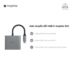 Hub chuyển đổi USB-C mophie 3in1 - Gray - 409912327