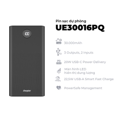 Sạc dự phòng Energizer 30,000mAh /3.7V Li-Polymer - UE30016PQBK