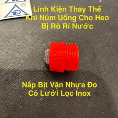 Nắp Bịt Vặn Nhựa Đỏ Ren Ngoài Có Lưới Lọc Inox 304, Linh Kiện Tháy Thế Cho Núm Uống Nước Cho Heo