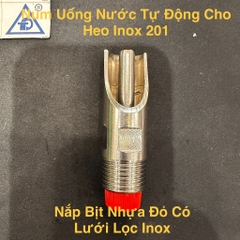 Vòi Heo Inox Size 21, Vòi Lợn 21 Inox 201, Núm Cho Heo Thịt, Núm Vặn Nhựa Đỏ Lọc Inox