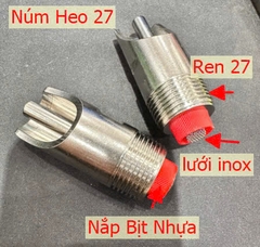 Vòi Heo Inox Dày Size 27, Vòi Lợn 27, Núm Uống Nước Cho Heo, Chất Liệu Inox 201, Nắp Vặn Nhựa Đỏ Có Lọc Inox