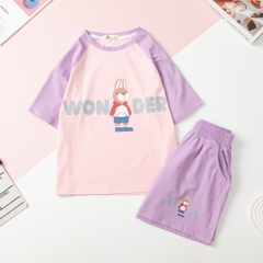 Bộ cotton Bé gái ngắn tay phối thỏ size đại 8/14T