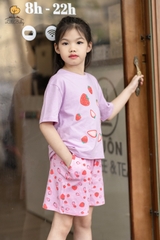 Bộ cotton Bé gái ngắn tay hình dâu tây, kem, Mickey size 2/10 Tuổi