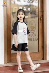 Bộ cotton Bé gái ngắn tay phối thỏ size đại 8/14T