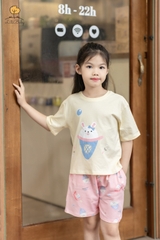 Bộ cotton Bé gái ngắn tay hình dâu tây, kem, Mickey size 2/10 Tuổi