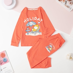 Bộ cotton Bé gái thu đông in thỏ, hoiliday size đại 10/16T