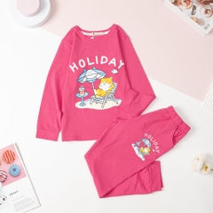 Bộ cotton Bé gái thu đông in thỏ, hoiliday size đại 10/16T