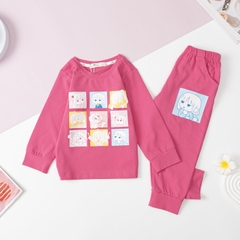 Bộ thu đông Bé gái cotton 4 chiều in mặt cười size 2/8 tuổi