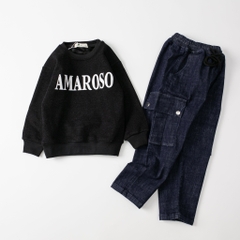 Bộ áo lót lông chữ Amaro, quần kaki dày size 6/14 tuổi