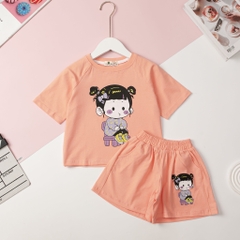 Bộ cotton ngắn tay Bé gái chữ M size 2/8T x24