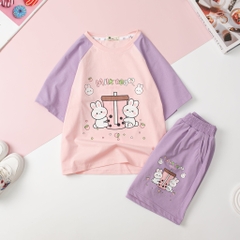 Bộ cotton Bé gái ngắn tay phối thỏ size 8/14T x24