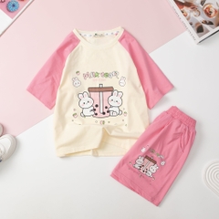 Bộ cotton Bé gái ngắn tay phối thỏ size 8/14T x24