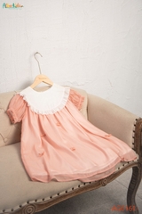 Váy bé gái hồng cổ trắng đính nơ Ag0161