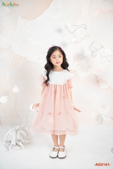 Váy bé gái hồng cổ trắng đính nơ Ag0161