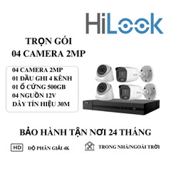 (HILOOK) Bộ Kit 4 Camera Cố Định Trong Nhà Và Ngoài Trời (2MP)