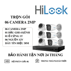 (HILOOK) Bộ Kit 6 Camera Cố Định Trong Nhà Và Ngoài Trời (2MP)