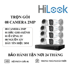 (HILOOK) Bộ Kit 8 Camera Cố Định Trong Nhà Và Ngoài Trời (2MP)
