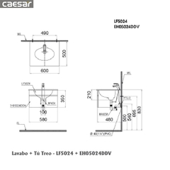 Lavabo + Tủ Treo CAESAR - LF5024+EH05024DDV