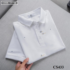 CS436 - Áo Polo Nam Họa Tiết In Chữ Màu Kem