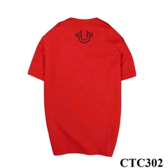 CTC302 - Áo Thun Tay Ngắn Màu Đỏ Phối Họa Tiết