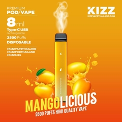 KIZZ Disposable 2500 puffs Mnagolicious (Xoài Chín) | 2%-3%-5% | 8ml | Mesh coil | 650mAh | USB Type C | vapeland.vn