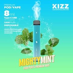 KIZZ Disposable 2500 puffs Might Mint (Bạc hà) | 2%-3%-5% | 8ml | Mesh coil | 650mAh | USB Type C | vapeland.vn