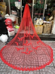 Voan cô dâu đỏ dài 3m2 ren viền 9 cụm có sẵn xược cài màu đỏ  giangpkc-phu-kien-thoi-trang