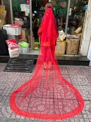 Voan cô dâu đỏ dài 3m viền ren có sẵn xược cài  giangpkc-phu-kien-thoi-trang