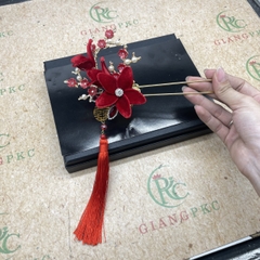 Trâm cài tóc cô dâu hoa nhung đỏ mới nhất 1-2024 Giangkc  giangpkc-phu-kien-thoi-trang